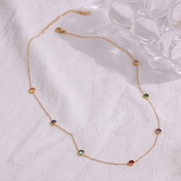 Delicate Colorful Diamonds Necklace - Picture 2 of 6